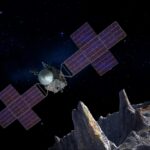 An artist's illustration of what Psyche would look like whilst in orbit around 16 Psyche. Credit: NASA / JPL-Caltech / Arizona State University.