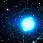 This artist’s impression shows the magnetar CXOU J164710.2-455216 in the very rich and young star cluster Westerlund 1. This remarkable cluster contains hundreds of very massive stars, some shining with a brilliance of almost one million suns. European astronomers have for the first time demonstrated that this magnetar — an unusual type of neutron star with an extremely strong magnetic field — probably was formed as part of a binary star system. The discovery of the magnetar’s former companion elsewhere in the cluster helps solve the mystery of how a star that started off so massive could become a magnetar, rather than collapse into a black hole.